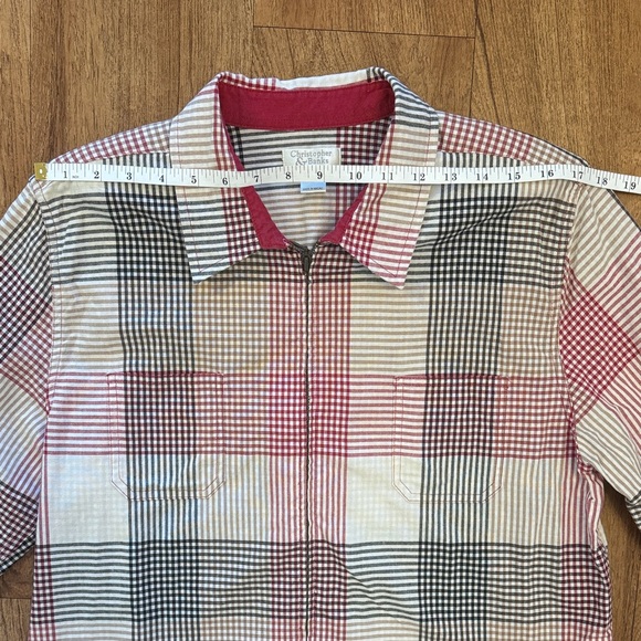 Red, Black and White Plaid Zip Up Collard Cottagecore 100% Cotton Jacket - Picture 12 of 14